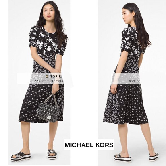 Embroidered Botanical-Print Dress BW Midi Classic Dark Romantic Wedding Guest - Picture 1 of 16